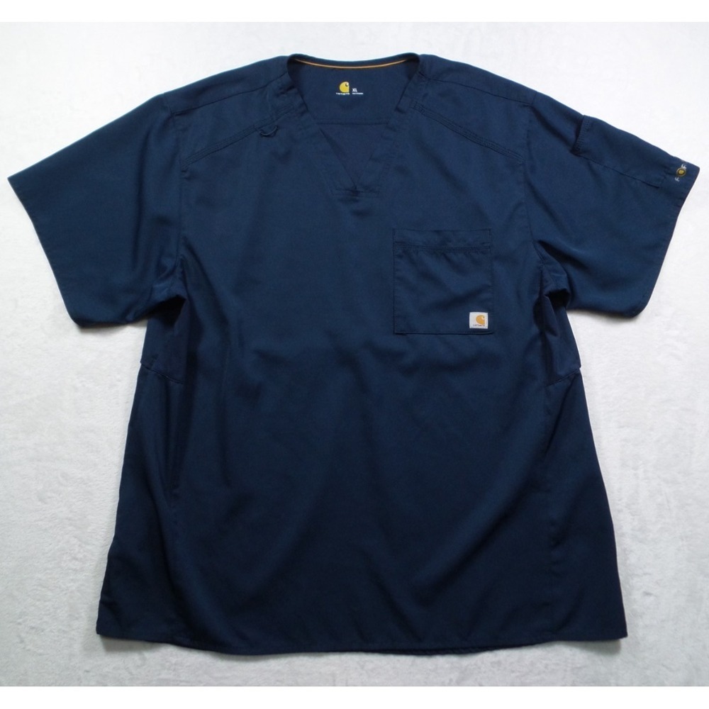 Carhartt Scrub Top Mens Size Extra Large Blue Force‎ Liberty Twill Chest Pocket